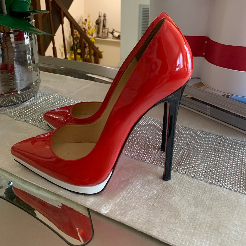 Christian Louboutin 120 Red Patent Leather Pumps Size 10